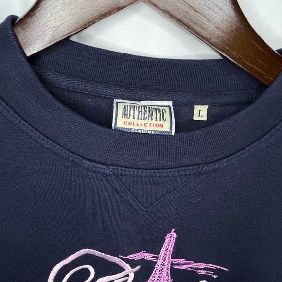 Vintage 80s Paris France Eiffel Tower Embroidered Sweater Large Gran Cottagecore - Picture 3 of 6